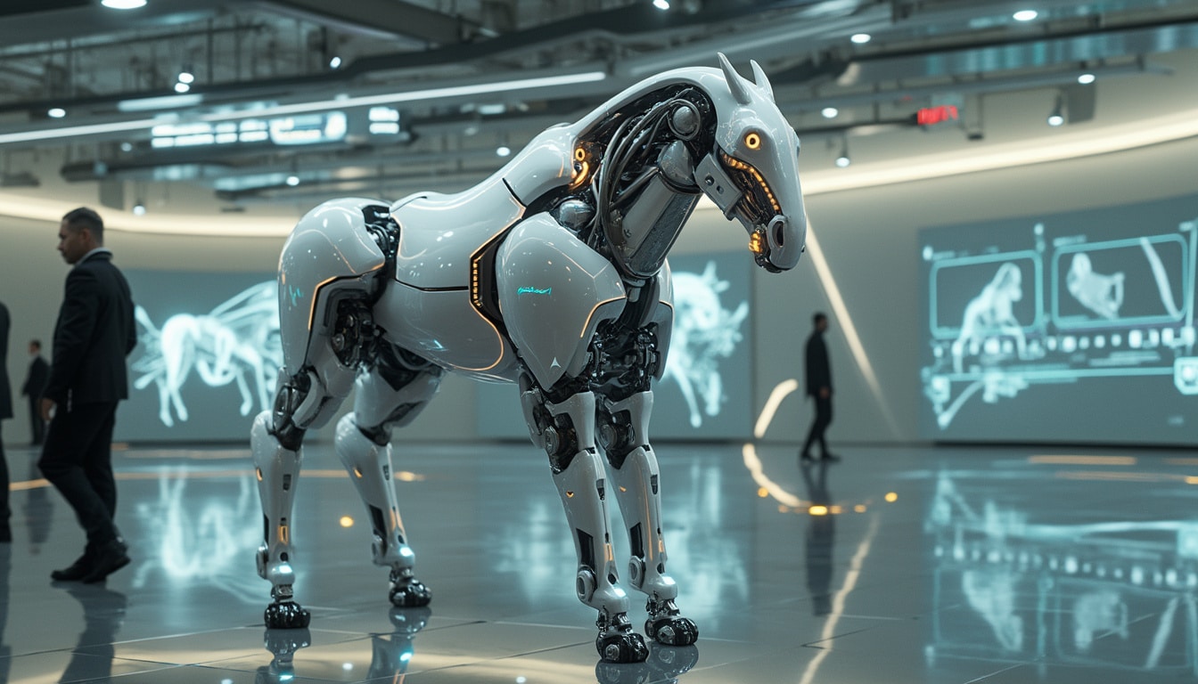 discover kawasaki's groundbreaking horse robot, an innovative creation that blurs the lines between reality and fantasy, resembling something straight out of a cinematic adventure. explore its features and the technology behind this remarkable robotic marvel.